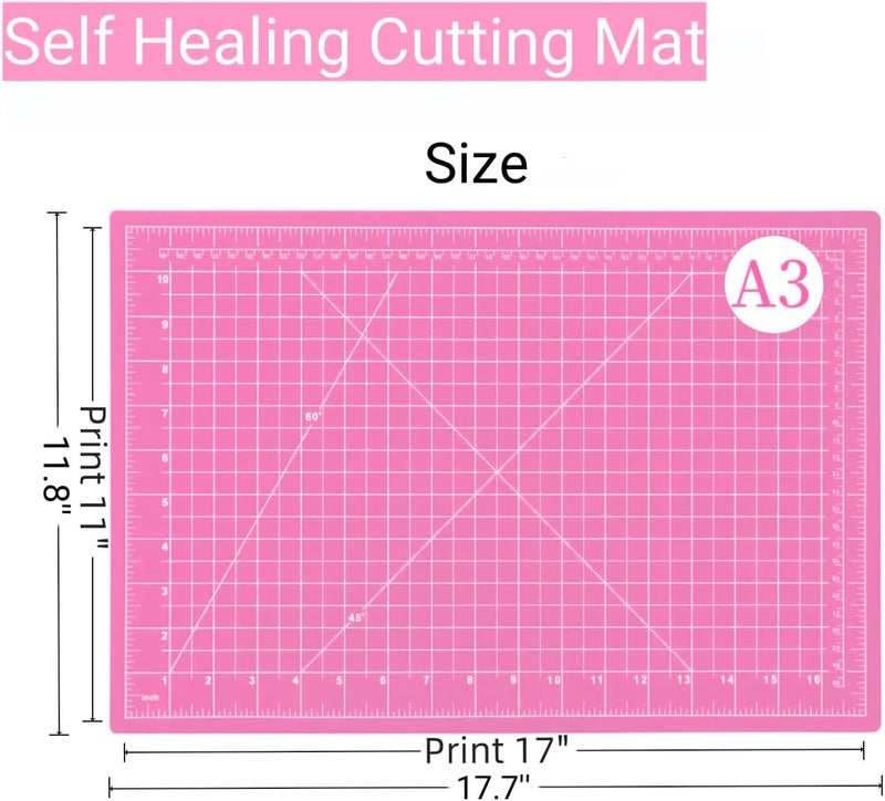 AMASEWART 45mm Rotary Cutter and Mat Set, Fabric Cutter Wheel and 12x18 Inch Self Healing Sewing Cutting Mat, Fabric Rotary Cutter with 5pcs Rotary Blades for Quilting Patchworking Crafts, Pink - Image 3